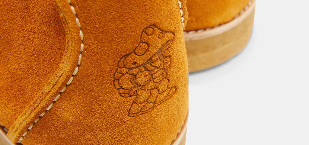 Eric Branding on the Heel of a Yogi x Hikerdelic Suede Moc Chukka Boot 